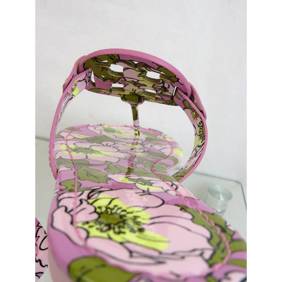 TORY BURCH MILLER BOLD FLOWERS PATENT LEATHER REVA FLATS THONG SLIDE SANDALS 10 - Picture 10 of 14